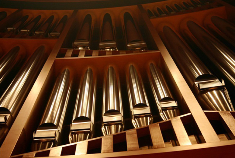 Close-up of an organ instrument. 